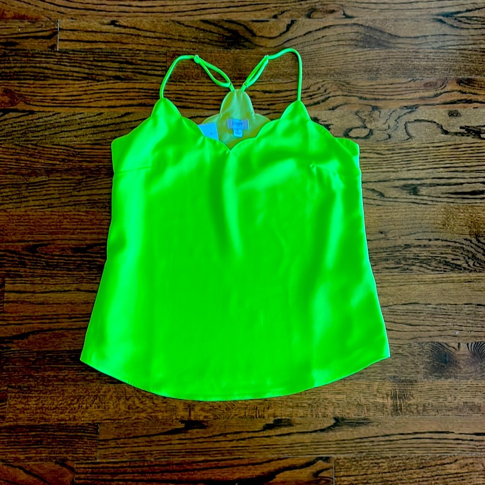 NWT, J.Crew Neon Green Scalloped Camisole/Tank!